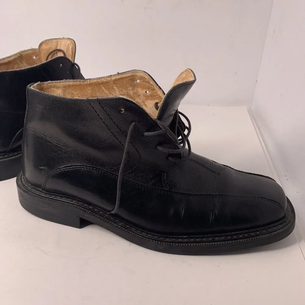 Skechers Mens Size US 8.5 EU 42 Black Leather Square Toe‎ Lace Up Ankle Boots
